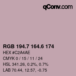 カラーコード: RGB 194.7 164.6 174 | qconv.com