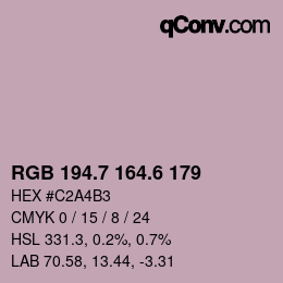 カラーコード: RGB 194.7 164.6 179 | qconv.com