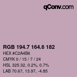 カラーコード: RGB 194.7 164.6 182 | qconv.com