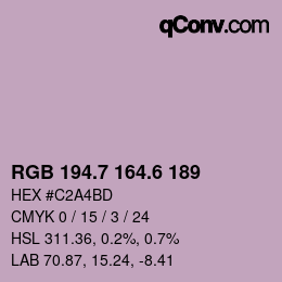 カラーコード: RGB 194.7 164.6 189 | qconv.com