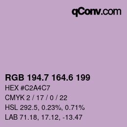 カラーコード: RGB 194.7 164.6 199 | qconv.com