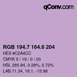カラーコード: RGB 194.7 164.6 204 | qconv.com