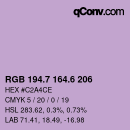 カラーコード: RGB 194.7 164.6 206 | qconv.com