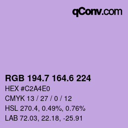 カラーコード: RGB 194.7 164.6 224 | qconv.com