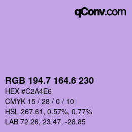カラーコード: RGB 194.7 164.6 230 | qconv.com