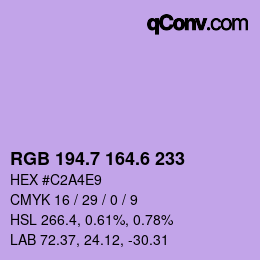 カラーコード: RGB 194.7 164.6 233 | qconv.com