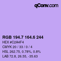 カラーコード: RGB 194.7 164.6 244 | qconv.com