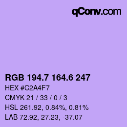 カラーコード: RGB 194.7 164.6 247 | qconv.com