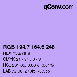 カラーコード: RGB 194.7 164.6 248 | qconv.com