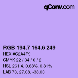 カラーコード: RGB 194.7 164.6 249 | qconv.com