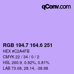 カラーコード: RGB 194.7 164.6 251 | qconv.com