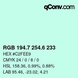 カラーコード: RGB 194.7 254.6 233 | qconv.com