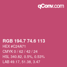 カラーコード: RGB 194.7 74.6 113 | qconv.com