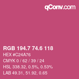 カラーコード: RGB 194.7 74.6 118 | qconv.com