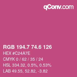 カラーコード: RGB 194.7 74.6 126 | qconv.com