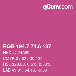 カラーコード: RGB 194.7 74.6 137 | qconv.com