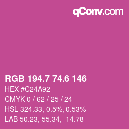 カラーコード: RGB 194.7 74.6 146 | qconv.com
