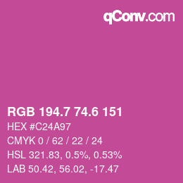 カラーコード: RGB 194.7 74.6 151 | qconv.com