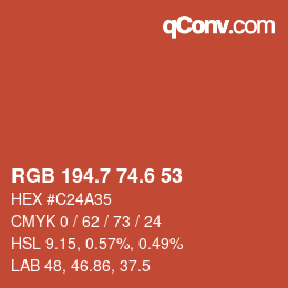 カラーコード: RGB 194.7 74.6 53 | qconv.com
