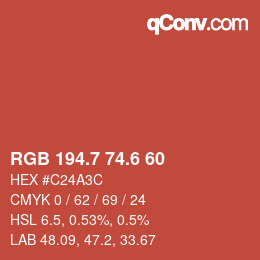 カラーコード: RGB 194.7 74.6 60 | qconv.com