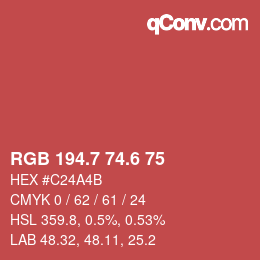 カラーコード: RGB 194.7 74.6 75 | qconv.com