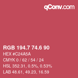 カラーコード: RGB 194.7 74.6 90 | qconv.com