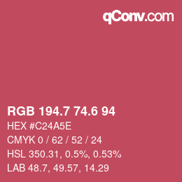 カラーコード: RGB 194.7 74.6 94 | qconv.com
