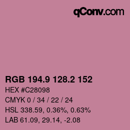 カラーコード: RGB 194.9 128.2 152 | qconv.com