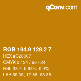 カラーコード: RGB 194.9 128.2 7 | qconv.com