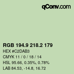 カラーコード: RGB 194.9 218.2 179 | qconv.com