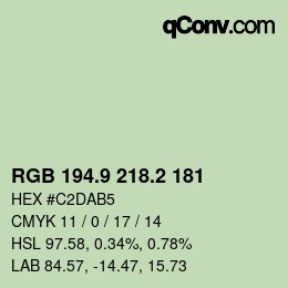 Color code: RGB 194.9 218.2 181 | qconv.com