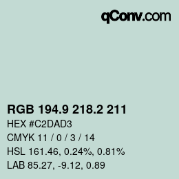 Color code: RGB 194.9 218.2 211 | qconv.com