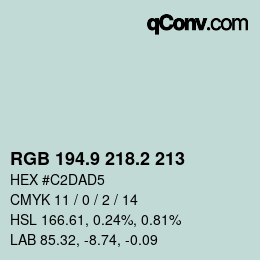 カラーコード: RGB 194.9 218.2 213 | qconv.com