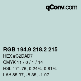Color code: RGB 194.9 218.2 215 | qconv.com
