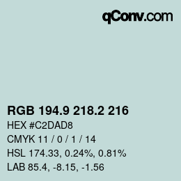 Color code: RGB 194.9 218.2 216 | qconv.com