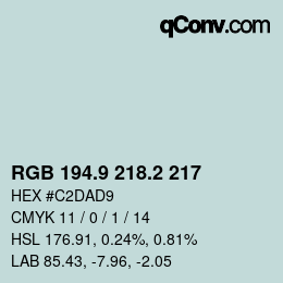Color code: RGB 194.9 218.2 217 | qconv.com