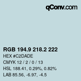 Color code: RGB 194.9 218.2 222 | qconv.com