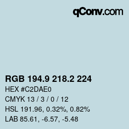 Color code: RGB 194.9 218.2 224 | qconv.com
