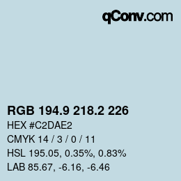 Color code: RGB 194.9 218.2 226 | qconv.com