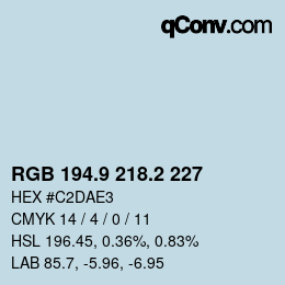 Color code: RGB 194.9 218.2 227 | qconv.com