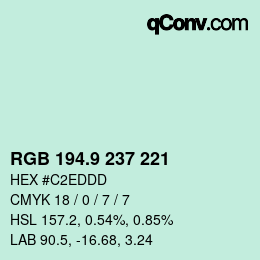 Color code: RGB 194.9 237 221 | qconv.com