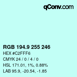 カラーコード: RGB 194.9 255 246 | qconv.com