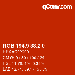 Color code: RGB 194.9 38.2 0 | qconv.com