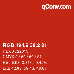 カラーコード: RGB 194.9 38.2 21 | qconv.com