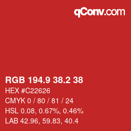 カラーコード: RGB 194.9 38.2 38 | qconv.com