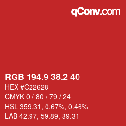 カラーコード: RGB 194.9 38.2 40 | qconv.com