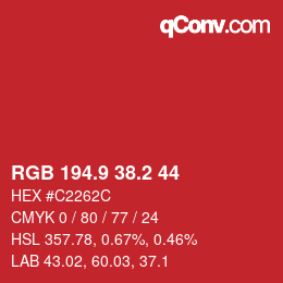 カラーコード: RGB 194.9 38.2 44 | qconv.com