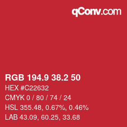 カラーコード: RGB 194.9 38.2 50 | qconv.com