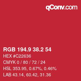 カラーコード: RGB 194.9 38.2 54 | qconv.com