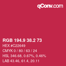 カラーコード: RGB 194.9 38.2 73 | qconv.com